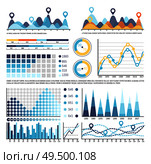 Infographic with timeline and numbers information vector. Schemes with percentage on pie diagram, charts with pointer and location signs, flowcharts. Infographic with Timeline and Numbers Information. Стоковая иллюстрация, агентство Ingram Publishing / Фотобанк Лори