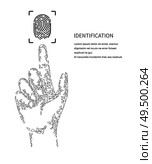 Identification poster monochrome vector with text. Fingermark and information, digital method of authentication and recognition of scanning thumbprints. Identification Poster with Text Sample Vector. Стоковая иллюстрация, агентство Ingram Publishing / Фотобанк Лори