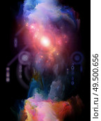 Math of Destiny. Platonic Space series. Abstract fractal nebula and mystic signs on subject of inner Self, astrology, the occult, witchcraft, magic and its symbols. Стоковое фото, агентство Ingram Publishing / Фотобанк Лори
