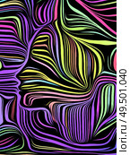Inner Geometry series. Design composed of Human Face rendered in traditional woodcut style as a metaphor on the subject of human soul, internal drama, art, poetry and spirituality. Стоковое фото, агентство Ingram Publishing / Фотобанк Лори