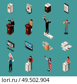 Election voting isometric icons set with people participating in polling campaign debates protest voting opposition and primaries vector illustration. Стоковая иллюстрация, агентство Ingram Publishing / Фотобанк Лори
