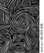 Human head integrated in black and white woodcut pattern. On subject of the mind, consciousness, reason and human drama. Black and White Poetry series. Стоковое фото, агентство Ingram Publishing / Фотобанк Лори