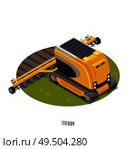 Agricultural robots isometric round composition with fully automated tillage plow land cultivating machinery white background vector illustration. Стоковая иллюстрация, агентство Ingram Publishing / Фотобанк Лори