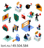 Cyber security isometric set of malicious software and hacker activity isolated  icons vector illustration. Стоковая иллюстрация, агентство Ingram Publishing / Фотобанк Лори