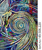 Unity of Fragmented World series. Design made of stained glass pattern of color fragments and human face to serve as backdrop for projects related to ultimate unity of existence. Стоковое фото, агентство Ingram Publishing / Фотобанк Лори