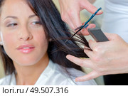 Brunette having her hair restyled. Стоковое фото, агентство Ingram Publishing / Фотобанк Лори