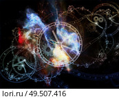 Time Relativity. Faces of Time series. Design composed of clock dials and abstract elements as a metaphor for science, education and modern technologies. Стоковое фото, агентство Ingram Publishing / Фотобанк Лори