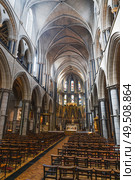 Interior of Catholic Church of Saint James with Gothic Splendor. London, UK, 14 April 2024. Редакционное фото, фотограф Zydrius Tartenis / Фотобанк Лори