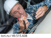 technician install suspended ceiling in office. Стоковое фото, агентство Ingram Publishing / Фотобанк Лори