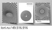 Vector layout of A4 format modern cover mockups design templates for brochure, magazine, flyer, booklet, report. Abstract 3D geometrical background with optical illusion black and white design pattern.. Vector layout of A4 format modern cover mockups design templates for brochure, magazine, flyer, booklet, report. Abstract 3D geometrical background with optical illusion black and white design pattern. Стоковая иллюстрация, агентство Ingram Publishing / Фотобанк Лори