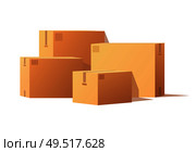 Boxes with adhesive tape, rectangular and square containers for distribution cargo. Transfer packages of square and rectangular shape, small big size parcels. Boxes with Adhesive Tape Rectangular Square Items. Стоковая иллюстрация, агентство Ingram Publishing / Фотобанк Лори