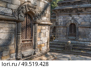 Freely walk monkey. Votive temples and shrines in a row at Pashupatinath Temple, Kathmandu, Nepal. Стоковое фото, агентство Ingram Publishing / Фотобанк Лори