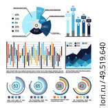 Pie diagram with percentage and infographics vector. Infochart and flowcharts with numeric information of analyzed issue. Statistics on charts graphs. Pie Diagram with Percentage and Infographics. Стоковая иллюстрация, агентство Ingram Publishing / Фотобанк Лори