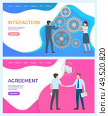 Interaction, team building, drive to success of company. Man and woman cooperating together. Agreement, social networking allows to reach potential customers.. Interaction in Team, Social Networking, Managers. Стоковая иллюстрация, агентство Ingram Publishing / Фотобанк Лори