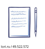 Office paper icon and sharp pencil isolated vector. Document list with font signs, written scribble text on sheet. File with note, template of letter. Office Paper Icon and Sharp Pencil Isolated Vector. Стоковая иллюстрация, агентство Ingram Publishing / Фотобанк Лори