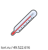 Thermometer with scale and high temperature isolated icon vector. Fever symptom of sickness, illness influenza or allergic reaction to natural product. Thermometer with High Temperature Isolated Icon. Стоковая иллюстрация, агентство Ingram Publishing / Фотобанк Лори