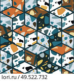 Terrazzo seamless pattern design with hand drawn rocks with honeycomb pattern. Abstract modern background, flat vector illustration. Стоковая иллюстрация, агентство Ingram Publishing / Фотобанк Лори