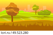cartoon desert landscape, vector unending background landscape with desert, herbs, mountains and sky. Vector landscape. Flat landscape. cartoon desert evening landscape. Стоковая иллюстрация, агентство Ingram Publishing / Фотобанк Лори