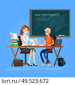 Woman teacher tutor tutoring boy kid at home. Mother helping son with homework. Flat style vector illustration isolated on white background.. Vector detailed character woman teacher. Стоковая иллюстрация, агентство Ingram Publishing / Фотобанк Лори