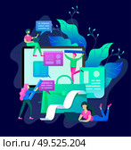 Concept vector illustration of business Blogging, people and education technology. Vector illustration news, copywriting, seminars, tutorial, creative writing, content management for web page, banner presentation, social media documents. Concept vector illustration of business Blogging, education. Стоковая иллюстрация, агентство Ingram Publishing / Фотобанк Лори