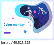 Concept of Artificial Intelligence and Cyber Monday, futuristic cyberpunk design, cyborgs work on surrealistic project, modern nano technology for website and mobile website. Landing page template. Concept of Artificial Intelligence and Cyber Monday, futuristic cyberpunk design, cyborgs work on surrealistic project. Стоковая иллюстрация, агентство Ingram Publishing / Фотобанк Лори
