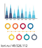 Infographics and circled flowcharts diagrams isolated icons vector. Scale with numeric data, timeline and layout statistics. Infocharts comparison. Infographics and Circled Flowcharts Diagrams Icons. Стоковая иллюстрация, агентство Ingram Publishing / Фотобанк Лори