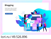 Concept vector illustration of business Blogging, people and education technology. Vector illustration news, copywriting, seminars, tutorial, creative writing. Landing page template. Concept vector illustration of business Blogging, education. Стоковая иллюстрация, агентство Ingram Publishing / Фотобанк Лори