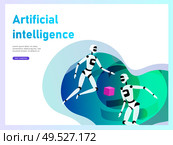 Concept of Artificial Intelligence and Cyber Monday, futuristic cyberpunk design, cyborgs work on surrealistic project, modern nano technology for website and mobile website. Landing page template. Concept of Artificial Intelligence and Cyber Monday, futuristic cyberpunk design, cyborgs work on surrealistic project. Стоковая иллюстрация, агентство Ingram Publishing / Фотобанк Лори