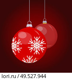 December winter holiday Christmas bauble ball decoration vector. Snowflake ornament, toy hanging on thread, festive decor for home xmas bright adorn. December Winter Holiday Christmas Bauble Ball. Стоковая иллюстрация, агентство Ingram Publishing / Фотобанк Лори
