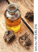 Medicinal tincture from the roots and rhizomes of valerian.Alternative medicine. Bottle of herbal tincture. Стоковое фото, агентство Ingram Publishing / Фотобанк Лори