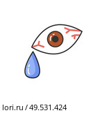 Symptom of allergic reaction, bloodshot human eye isolated icon vector. Drop of tear and red capillary, problems with health and allergy of person. Symptom of Allergic Reaction, Bloodshot Human Eye. Стоковая иллюстрация, агентство Ingram Publishing / Фотобанк Лори