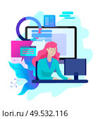 Concept Landing page template customer service, male hotline operator advises client, online global technical support, customer and operator. Concept Landing page template customer service, male hotline operator advises client. Стоковая иллюстрация, агентство Ingram Publishing / Фотобанк Лори
