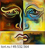 Inner Form. Colors In Us series. Abstract background made of human face lines, art textures and colors interplay on the theme of life, drama, poetry and perception. Стоковое фото, агентство Ingram Publishing / Фотобанк Лори