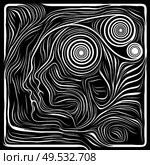 Inner Print. Life Lines series. Abstract composition of human profile and woodcut pattern suitable in projects related to human drama, poetry and inner symbols. Стоковое фото, агентство Ingram Publishing / Фотобанк Лори