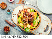 Danish meat baked with new potatoes.Roasted meat. Baked meat with potatoes. Стоковое фото, агентство Ingram Publishing / Фотобанк Лори