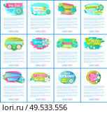 Web pages with sale advertisements templates. Vector sites mockups with spring sale labels, blooming flowers and discounts, text sample on shopping vouchers. Web Pages Sale Advertisements Templates. Vector. Стоковая иллюстрация, агентство Ingram Publishing / Фотобанк Лори