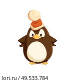 Angry penguin in Santa hat, isolated character. Arctic bird with furious face expression vector. Christmas holiday, wild animal and headdress with bubo.. Angry Penguin in Santa Hat Isolated Character. Стоковая иллюстрация, агентство Ingram Publishing / Фотобанк Лори