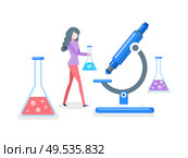 Researches conducted by woman scientist isolated vector. Microscope instrument, device with zoom chemical substances. Appliance for chemists device. Researches Conducted by Woman Scientist Isolated. Стоковая иллюстрация, агентство Ingram Publishing / Фотобанк Лори