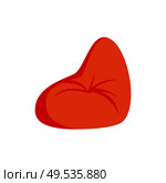 Pouf soft furniture vector, isolated icon of comfortable fluffy chair. Red cushion in rounded form, beanbag stuffed with fabric placed on floor home interior. Pouf Soft Furniture, Comfortable Fluffy Chair. Стоковая иллюстрация, агентство Ingram Publishing / Фотобанк Лори