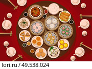 A vector illustration of dimsum on the table viewed from above. Стоковая иллюстрация, агентство Ingram Publishing / Фотобанк Лори