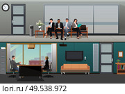 A vector illustration of Job Applicants Waiting For Interview at the Office. Стоковая иллюстрация, агентство Ingram Publishing / Фотобанк Лори