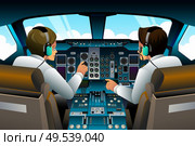 A vector illustration of pilot and copilot inside the cockpit. Стоковая иллюстрация, агентство Ingram Publishing / Фотобанк Лори