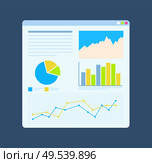 Diagrams on board, growth statistics on table. Monitor with graphs and chart. Slide of working progress vector analytical financial analysis and statements. Flat Diagrams on Board, Growth Statistics Vector. Стоковая иллюстрация, агентство Ingram Publishing / Фотобанк Лори