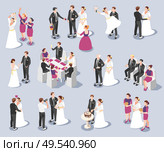 Wedding ceremony memorable moments isometric icons set with vows and rings exchange marriage pronouncement kiss vector illustration. Стоковая иллюстрация, агентство Ingram Publishing / Фотобанк Лори