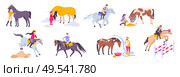 Isolated horse flat icon set with different types of horses sports and riders vector illustration. Стоковая иллюстрация, агентство Ingram Publishing / Фотобанк Лори