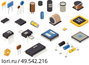 Semiconductor element production icons set with technology symbols isometric isolated vector illustration. Стоковая иллюстрация, агентство Ingram Publishing / Фотобанк Лори