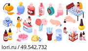 Perfume sprays bath aroma toilet water essential oils testers natural fragrances bottles isometric icons set vector illustration. Стоковая иллюстрация, агентство Ingram Publishing / Фотобанк Лори