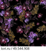Watercolor pattern with the purple, pink  flowers and wild herbs. Illustration. Watercolor pattern with the purple, pink  flowers and wild herbs. . Стоковое фото, агентство Ingram Publishing / Фотобанк Лори