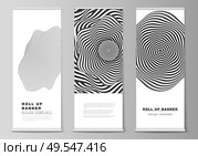 The vector illustration layout of roll up banner stands, vertical flyers, flags design business templates. Abstract 3D geometrical background with optical illusion black and white design pattern. The vector illustration layout of roll up banner stands, vertical flyers, flags design business templates. Abstract 3D geometrical background with optical illusion black and white design pattern. Стоковая иллюстрация, агентство Ingram Publishing / Фотобанк Лори