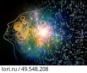 Light of artificial logic series. Background of human face outline and digital elements on the subject of mind, technology and consciousness. Стоковое фото, агентство Ingram Publishing / Фотобанк Лори